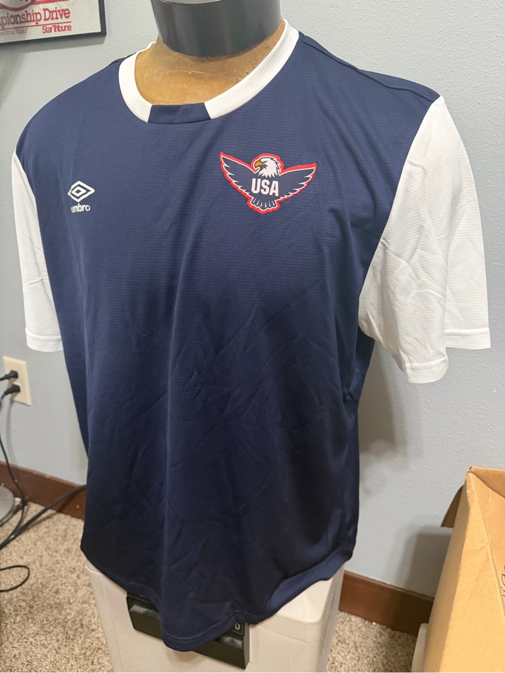 Umbro Navy and White USA Eagle Soccer Shirt
